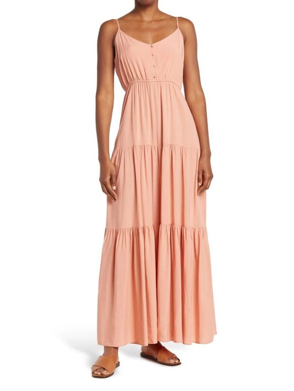 BB Dakota by Steve Madden Pink Tiered Maxi Dress with Buttons Size Small